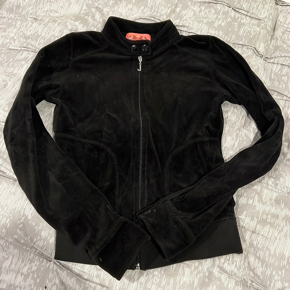Juicy Couture Black Velvet Stand Up Collar Track Jacket. P